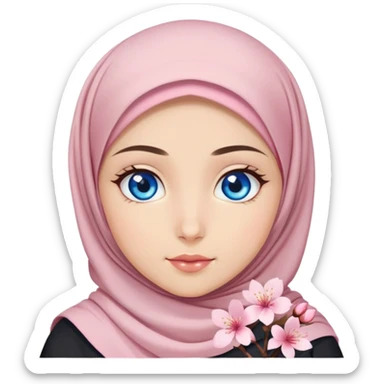 Turkish beautiful finish Konya girl blue eyes with hijab islamic dress and had on her hand sakura sticker