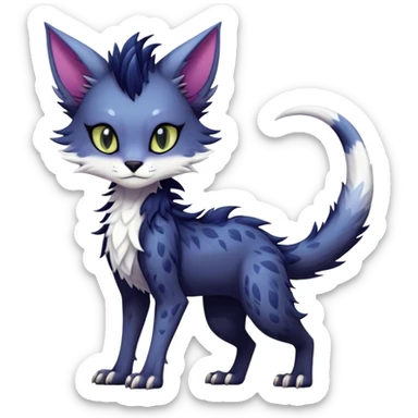 Kawaii dark edgy fantasy feline-vernid-sergal-fursona animal creature with a tufted tail with tufted ears full body with cool sharp markings  sticker