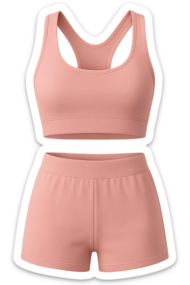 stylish pink sports bra and pink shorts as an activewear outfit, minimal design, isolated sticker