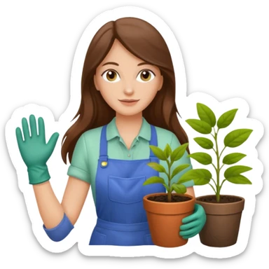 waves long brown hair white  woman Gardening sticker