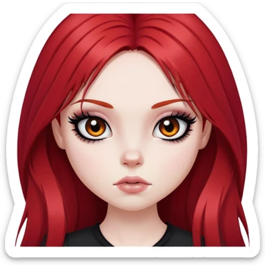 emo alternativ red long hair, pale skin,  brown iris, pretty bratz baddie, strong black eyeliner sticker