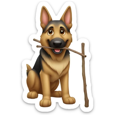 German shepherd with a stick  sticker