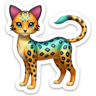 Colorful iridescent  exotic esoteric patterned Gradients-colored realistic elegant lanky feminine cute pretty  Liepard-Litten-Meloetta-Sprigatito-Pokémon-fusion-creature (full body) sticker