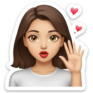 Light skin brunette with light brown eyes blowing a kiss  sticker