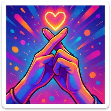 kpop heart hands, vibrant colors, detailed, gpt-image style sticker