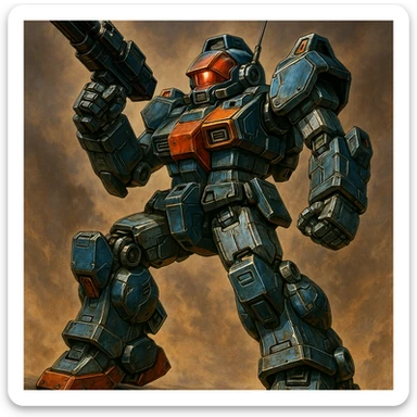 HI-METAL R Dougram, detailed mecha robot, dynamic pose, metallic textures, anime style sticker
