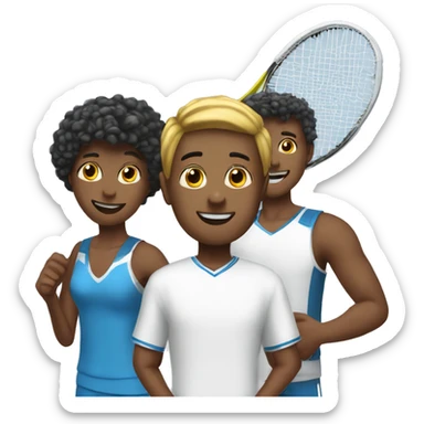 tall fit boy playing tennis with 2 others sticker