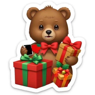 bear holding christmas box and iphone sticker