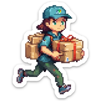 running courier holding a package, fastest delivery sticker