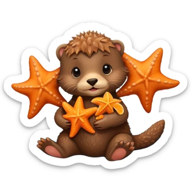 baby otter hold a starfish sticker
