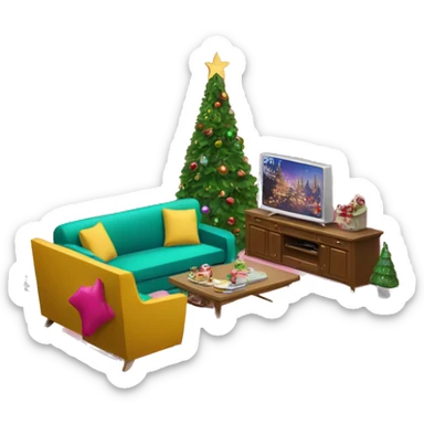 Barbie living room with christmas tree and a sofa and a tv sticker