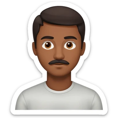 A young man with medium-dark skin, dark hair, a subtle mustache, and a neutral expression sticker