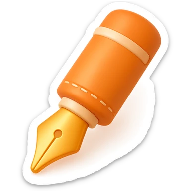 fountain pen, 3D, Hermès orange, gold nib, leather detail, premium, no text sticker