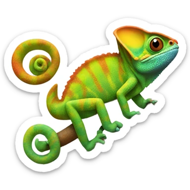 A multicoloured chameleon standing on a tree branch sticker