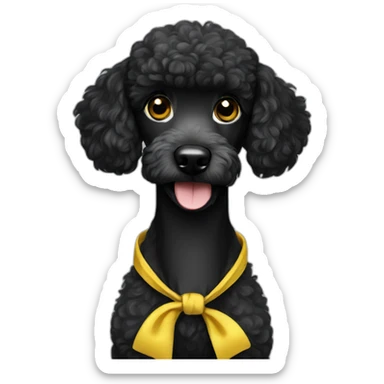 A single black poodle with a short nose and short hair and a yellow bandana sticker