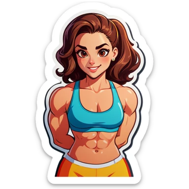 Strong woman with sixpack and beautiful faces sticker