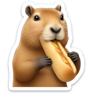 goofy looking capybara eating a baguette sticker