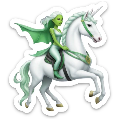 a green amazon alien woman on a white unicorn no woke sticker
