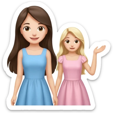 happy long hair brunette girl in light pink dress and blonde girl in light blue dress sticker