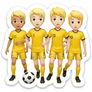 boys play soccer in yellow dress, yellow shrits, yellgow socks. others colors hair sticker