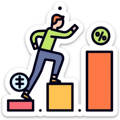 person climbing steps with increasing percentage signs sticker