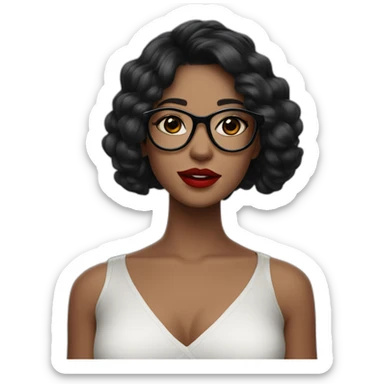 A girl with a dark hairstyle on her shoulders, red lipstick on her lips and glasses for vision sticker