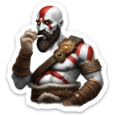Kratos from god of war smoking a rolled cbd blunt sticker