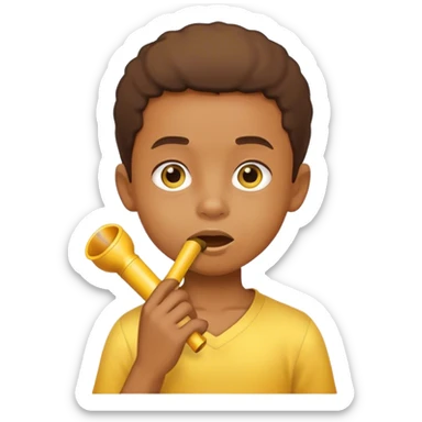 Boy is a Bit Angel He makes a african whistle Sound because of that by inhaling air an forming the Lions a Bit Like He would Kiss someone, do it in the classic yellow Emoji Style  sticker