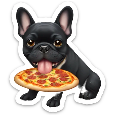 All black French bulldog eating pizza sticker