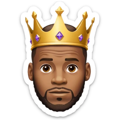 Lebron James wearing a Lakers jersey and a crown on his head, expressive and recognizable, iOS Apple emoji style, no text sticker