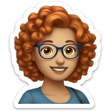 pretty curvy girl with curly copper hair and blue glasses saying hola sticker