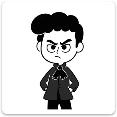Chibi Levi Ackerman with big head and small body, cute angry expression, black undercut hair, wearing Scout Regiment uniform with cravat sticker