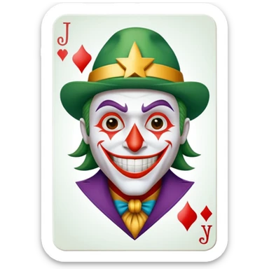 1 poker card, perfectly squared card, with crazy colorful human jolly joker inside, magic star symbol with a "J" sticker