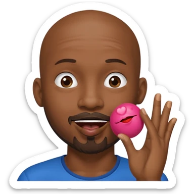 Black ball head man with goatee blowing a kiss sticker