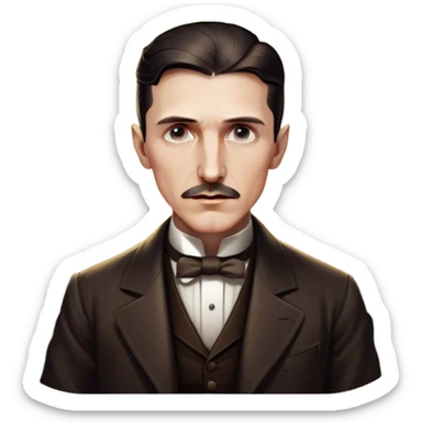 Nikola Tesla – Cinematic Realistic Portrait of Nikola Tesla, depicted as a visionary inventor with intense, thoughtful eyes and period attire, surrounded by subtle arcs of electric light and early laboratory apparatus, rendered with dramatic lighting that evokes mystery and innovation. sticker