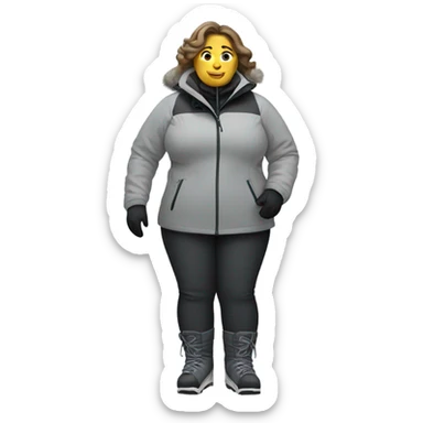 fat female skier with grey jacket and black pants sticker