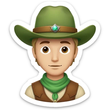 Cowboy wearing a green hat sticker