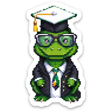 academic alligator wearing glasses and a graduation cap sticker