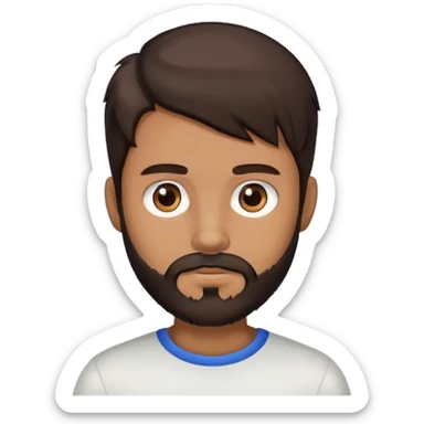 A boy with dark brown hair and brown eyes with two hairs as a beard sticker