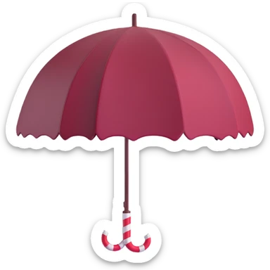 burgundy umbrella with a candy cane handle in 3D emoji style sticker