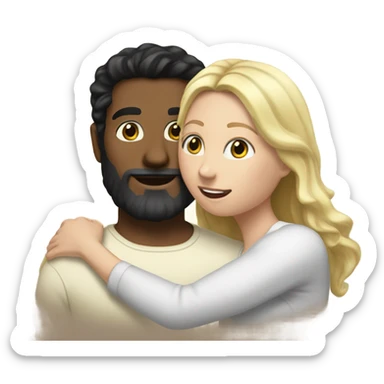 White man BLACK beard and BLACK hair hugging white woman with long blonde hair sticker