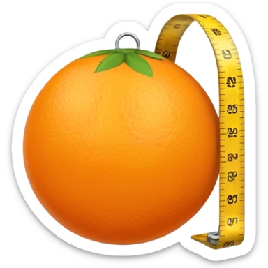 generate an orange with a yellow measuring tape around it sticker