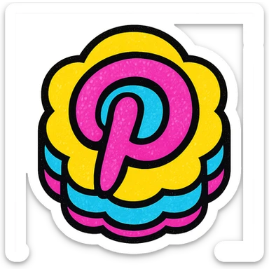 puffy cartoonish Pinterest logo with bold outlines, strong shadows, bright highlights, outlined colorful style sticker