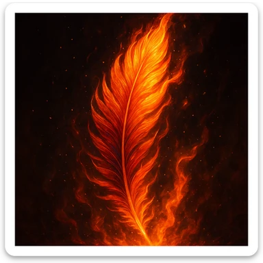 fiery phoenix feather, glowing with flames, highly detailed, vibrant colors, magical and intense atmosphere sticker