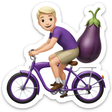 Guy riding a eggplant like a bike emoji sticker