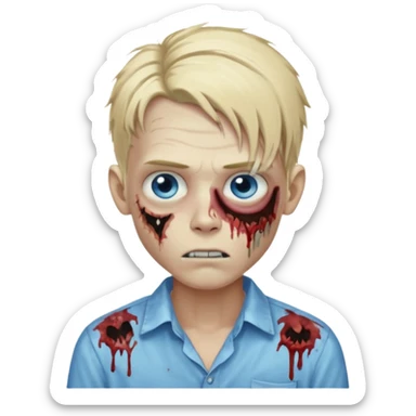 zombie boy with messy long blond hair blue eyes, designer shirt and hair pins sticker