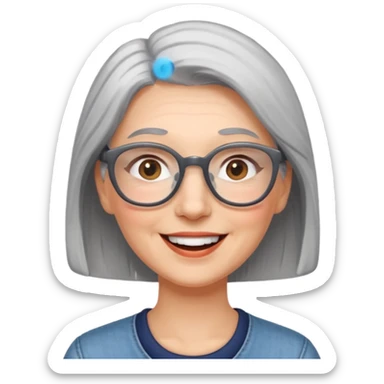 happy woman with gray hair and glasses sticker