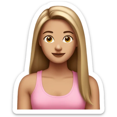 tan white girl with long brown pin straight hair wearing a pink tank top sticker