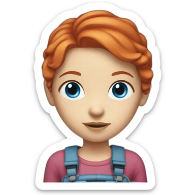 blue-eyed red-haired girl with 3d printer sticker
