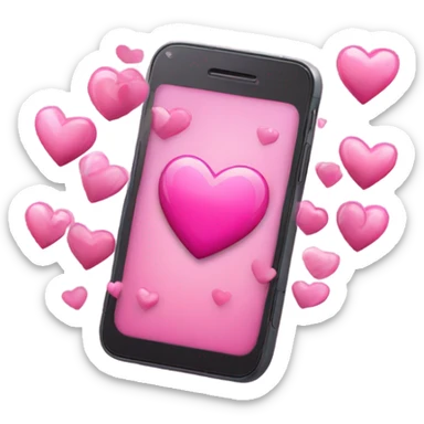 Smartphone with pink Heart on the screen, on the sides an above are some more hearts flying  sticker